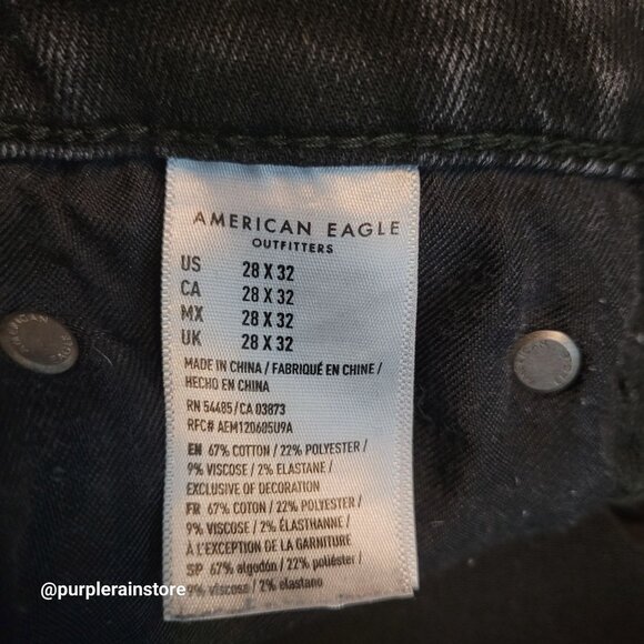 American Eagle Jeans Size 28x32 Skinny Black Wash Flex Stretch Denim Ripped - Picture 6 of 13